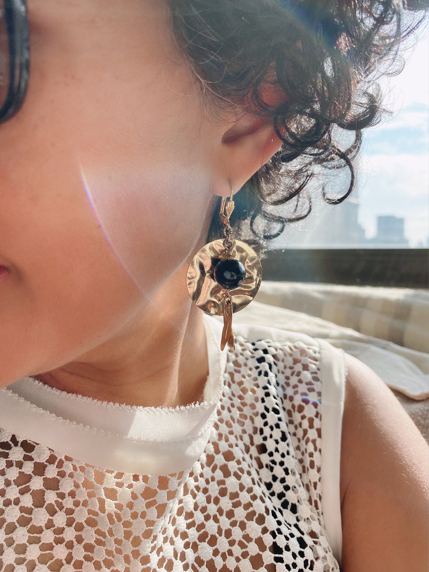 Praia Earrings – Hammered Gold Evil Eye Drop Earrings