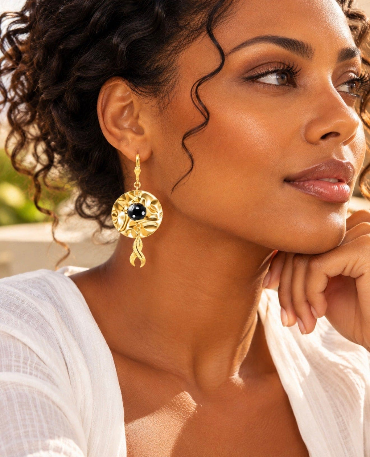 Gamboa Earrings – Hammered Gold Conta di Ojo Drop Earrings