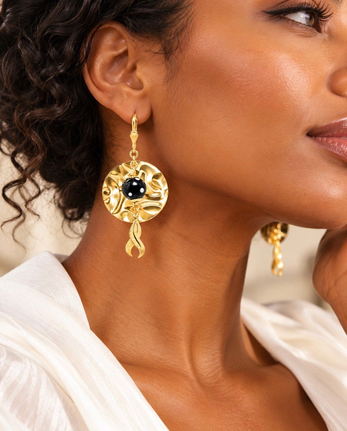 Gamboa Earrings – Hammered Gold Conta di Ojo Drop Earrings