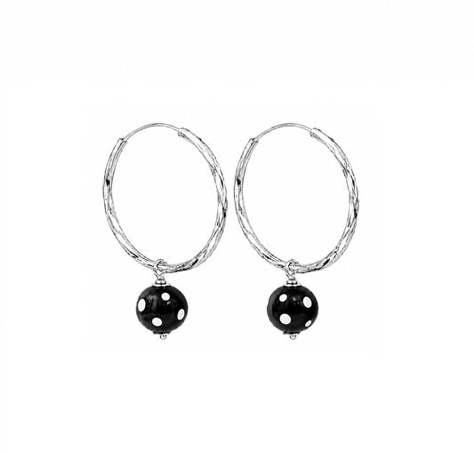 Sodade Earrings | Silver Hoop Earrings with Conta di Ojo Bead