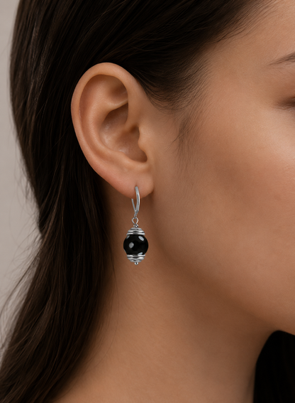 Nuvem Earrings – Silver & Black Evil Eye Drop Earrings
