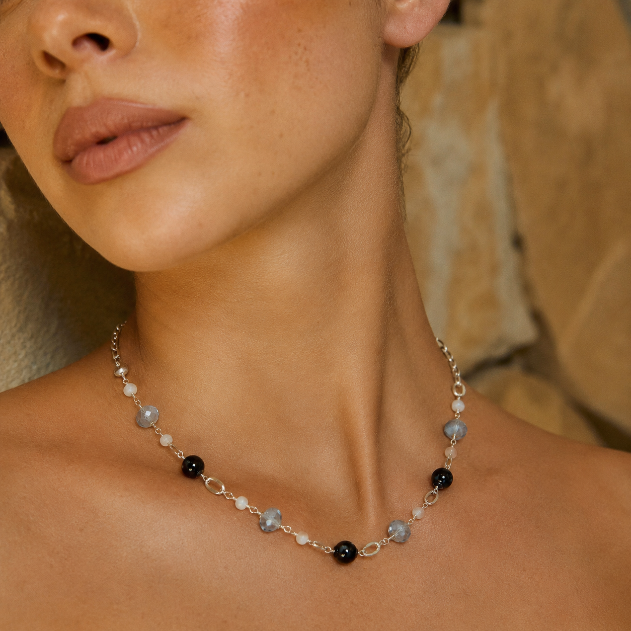 Luciana Necklace – White & Black Evil Eye Beads Necklace
