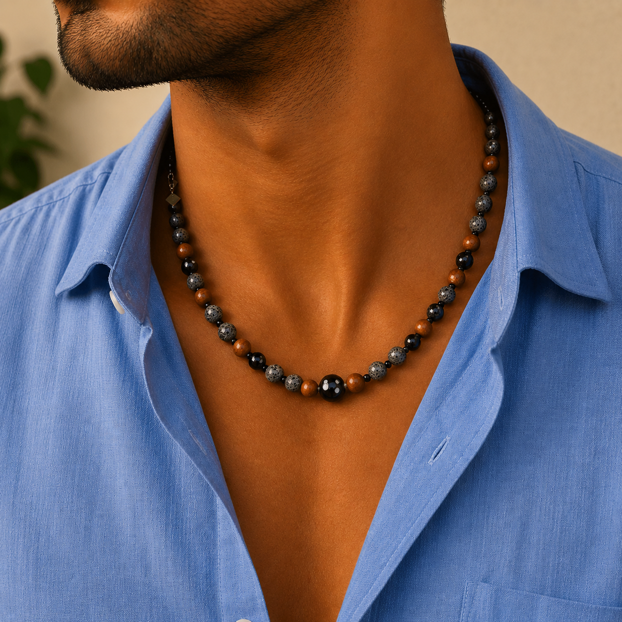 Antonio Necklace – Evil Eye Bead & Gunmetal for Men