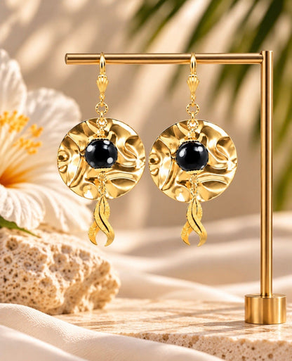 Gamboa Earrings – Hammered Gold Conta di Ojo Drop Earrings