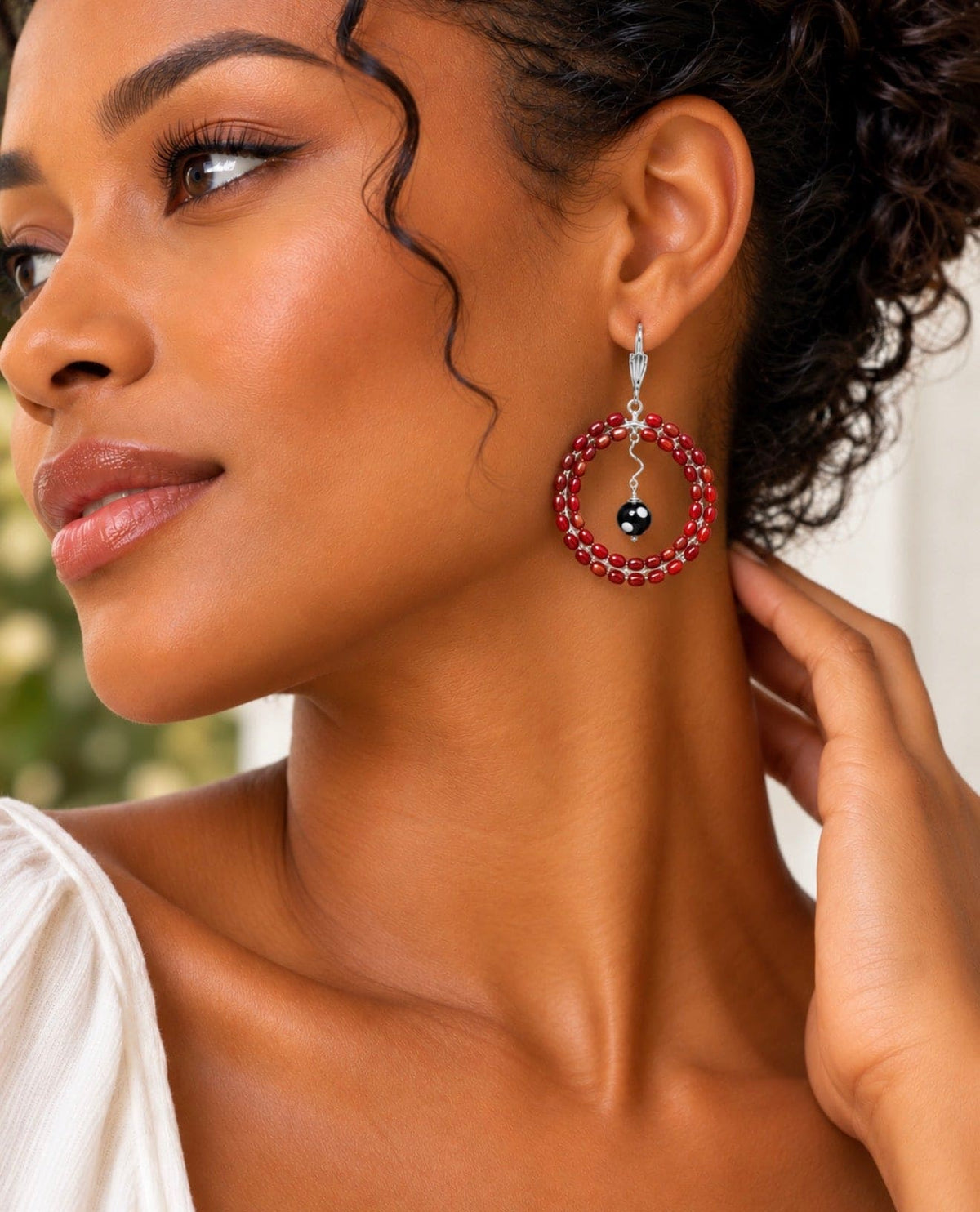 Gisela Earrings – Handmade Beaded Statement Hoop Earrings