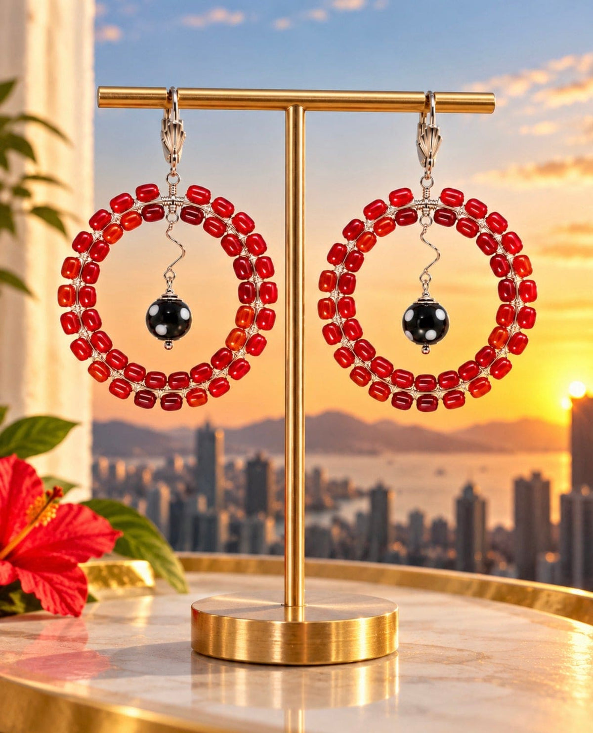 Gisela Earrings – Handmade Beaded Statement Hoop Earrings