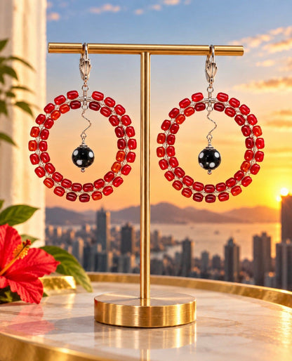 Gisela Earrings – Handmade Beaded Statement Hoop Earrings