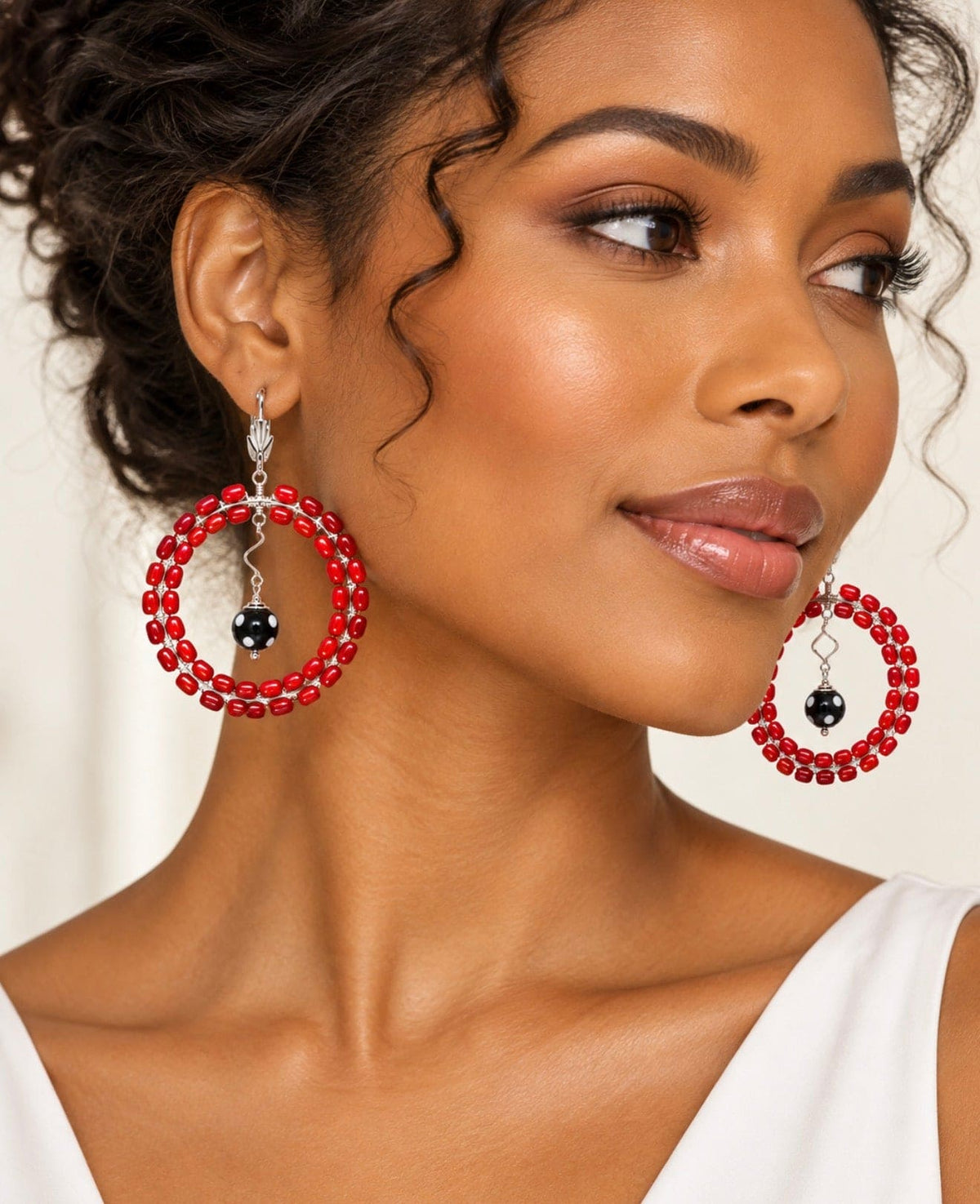 Gisela Earrings – Handmade Beaded Statement Hoop Earrings