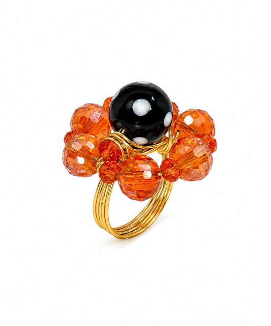 Golden Sunshine Ring – Conta di Ojo Beaded Statement Ring | Handmade