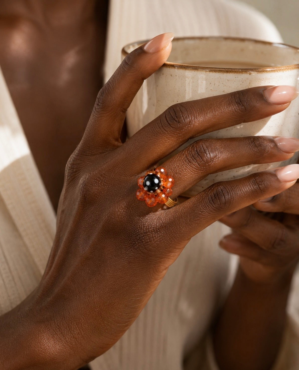 Golden Sunshine Ring – Conta di Ojo Beaded Statement Ring | Handmade