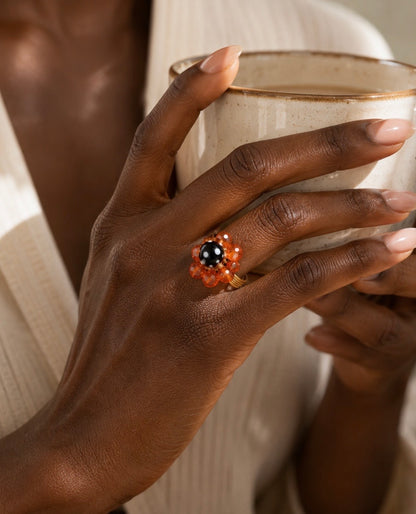 Golden Sunshine Ring – Conta di Ojo Beaded Statement Ring | Handmade