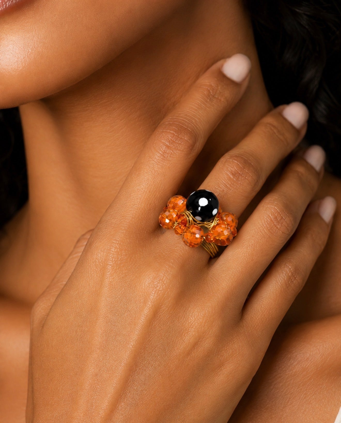 Golden Sunshine Ring – Conta di Ojo Beaded Statement Ring | Handmade