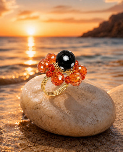 Golden Sunshine Ring – Conta di Ojo Beaded Statement Ring | Handmade