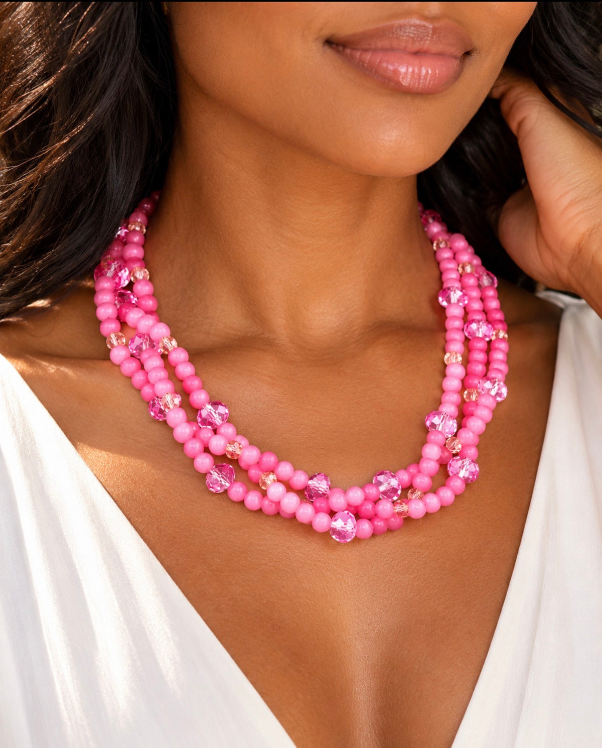 Jaipur Pink Crystal Multi-Strand Statement Necklace – Alzi by Alzerina