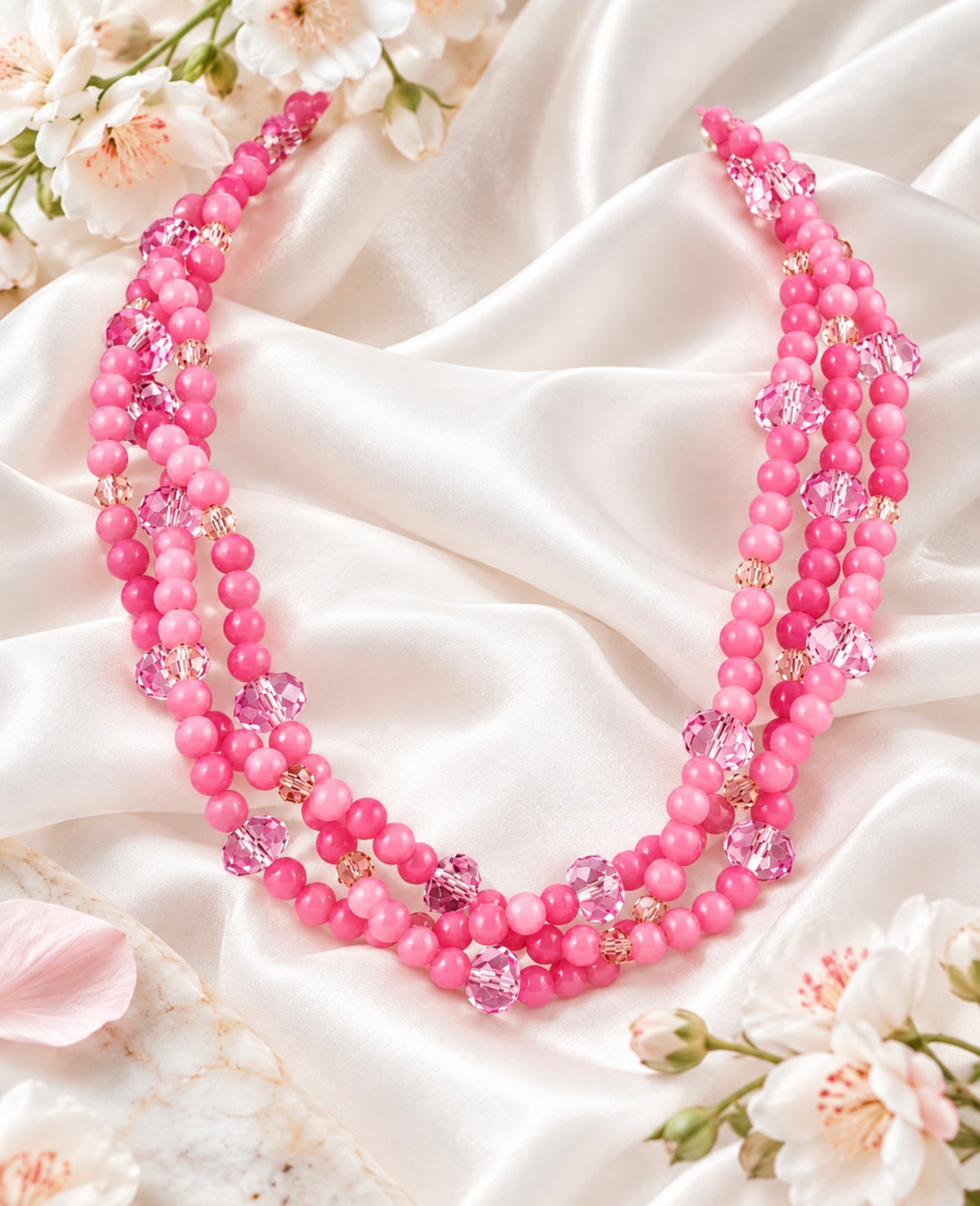 Jaipur Pink Crystal Multi-Strand Statement Necklace – Alzi by Alzerina
