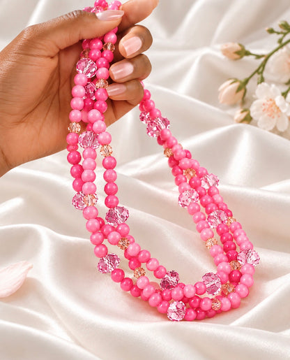 Jaipur Pink Crystal Multi-Strand Statement Necklace – Alzi by Alzerina
