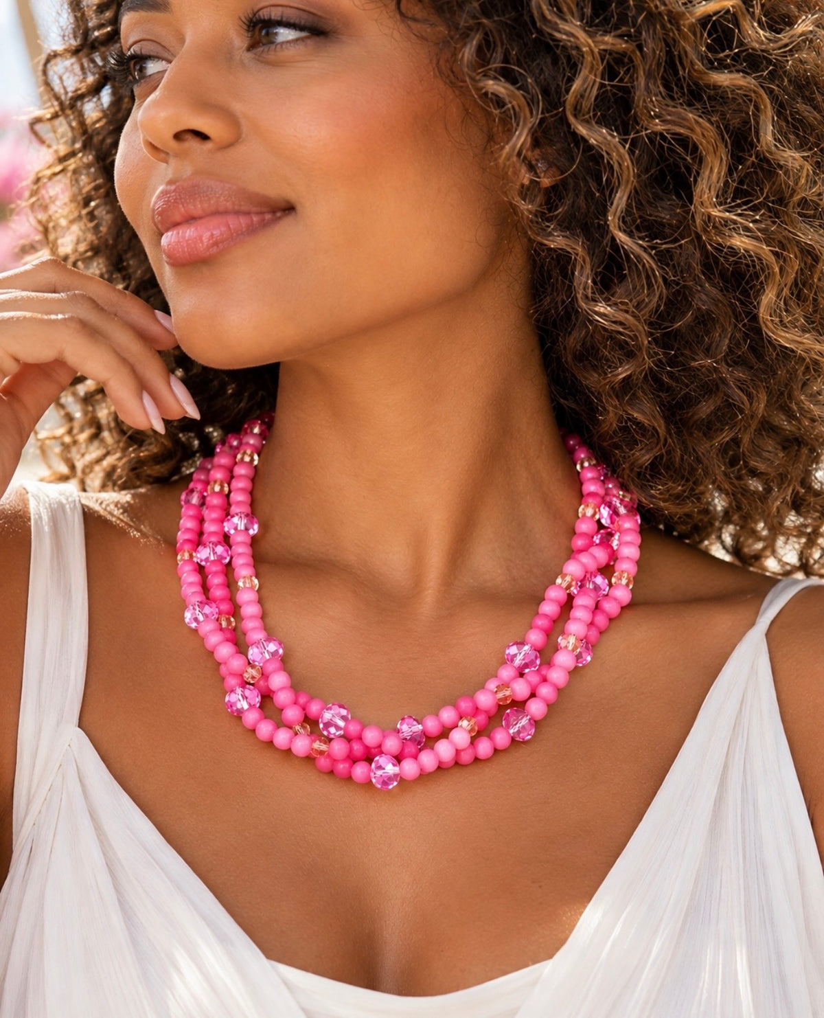 Jaipur Pink Crystal Multi-Strand Statement Necklace – Alzi by Alzerina