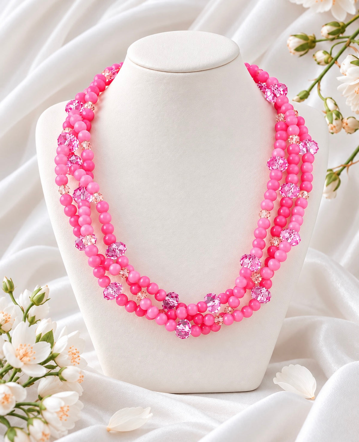 Jaipur Pink Crystal Multi-Strand Statement Necklace – Alzi by Alzerina
