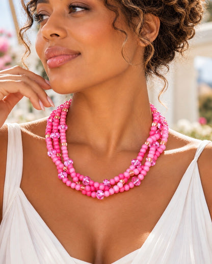 Jaipur Pink Crystal Multi-Strand Statement Necklace – Alzi by Alzerina