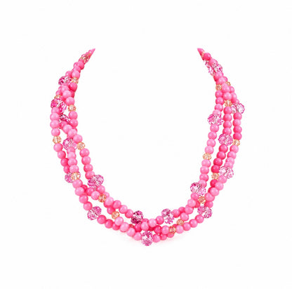 Jaipur Pink Crystal Multi-Strand Statement Necklace – Alzi by Alzerina