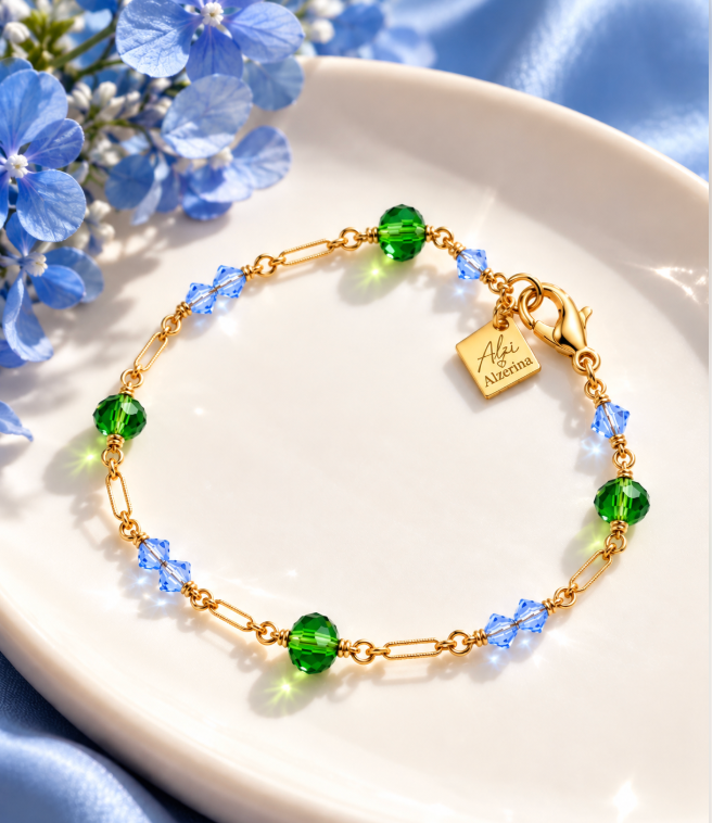 Oliva Bracelet – Blue & Olive Green Crystal Bracelet | Alzi by Alzerina