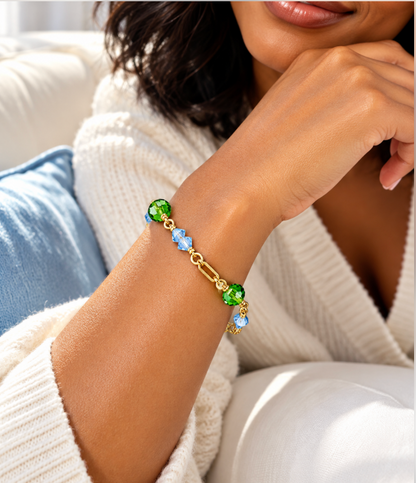 Oliva Bracelet – Blue & Olive Green Crystal Bracelet | Alzi by Alzerina