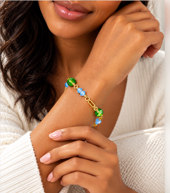 Oliva Bracelet – Blue & Olive Green Crystal Bracelet | Alzi by Alzerina
