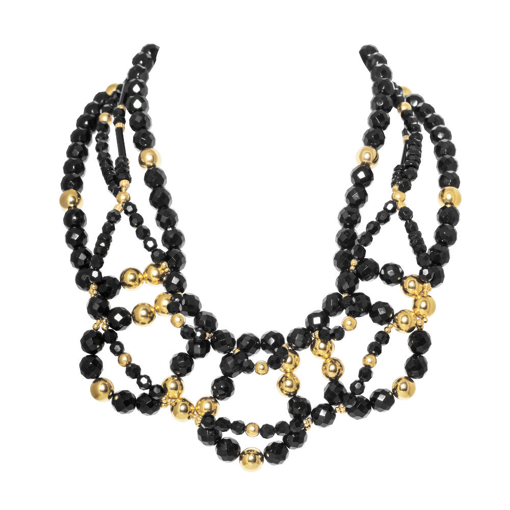 Luxurious Black and Gold Party Necklace | Rocsia Necklace | Alzerina