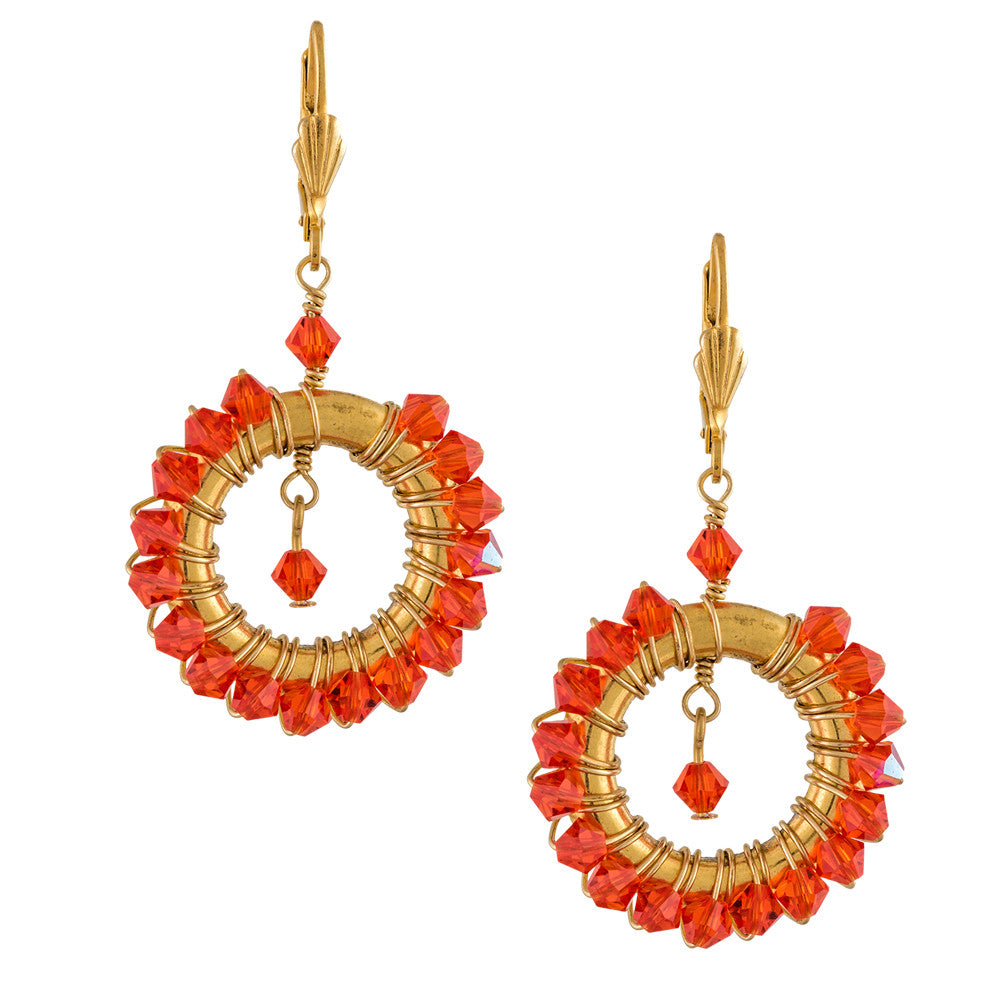 Gold hoop earrings for woman | Crystal beads earrings