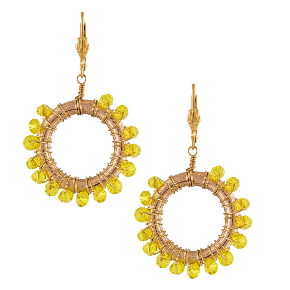 Gold hoop earrings for woman | Crystal beads earrings