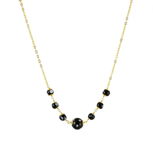 Front view of gold-plated Maninha necklace with Conta Di Ojo (evil eye) beads, handmade in NYC