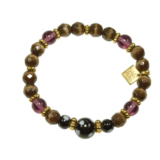  Gold-plated Vinho bracelet with purple and brown Austrian crystals on white background
